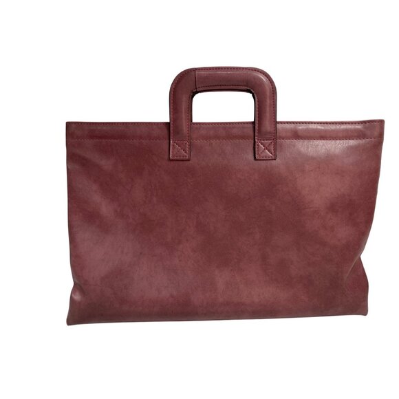 Vintage Burgundy Faux Leather Briefcase Tote Bag W/Top Handles/Zipper Pocket - Picture 2 of 7
